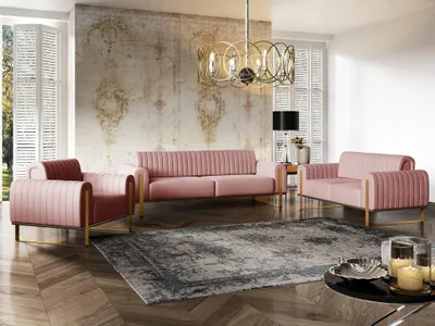 Produktbild von Sofaset Designersofas VALERIE 3-2-1 in Stoff Elisa Velvet Altrosa