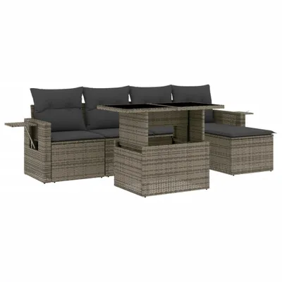 Produktbild von 6-tlg. Garten-Sofagarnitur mit Kissen Grau Poly Rattan