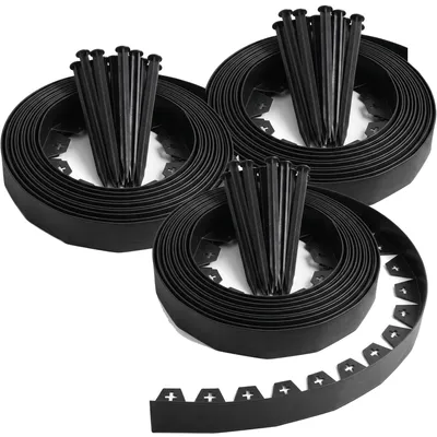 Gazonrand 1 m, 4 cm, schwarz PVC, 3 Stück mit 50 Stiften