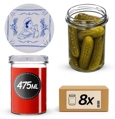 Obrázek produktu pro KADAX Sklenice na zavařování, objem 475 ml, průměr 82 mm, se šroubovacím víkem, vhodné na zavařování marmelád, kompotů a uchovávání medu (sada 8 kusů)