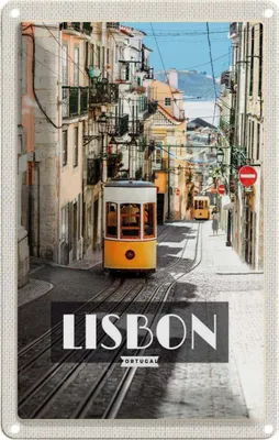 Produktbild von vianmo Blechschild 30x20 cm Lisbon Portugal Straßenbahn Bildmotiv Reisemotiv Abenteuer Reisen Urlaub