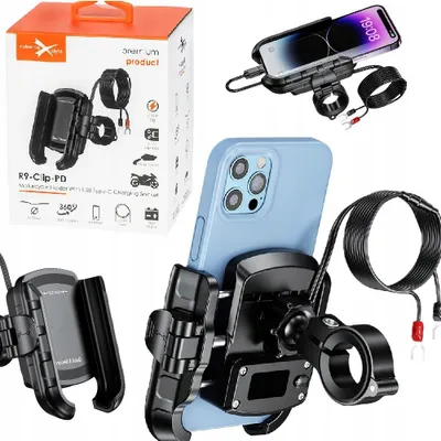 Image de Support métallique pour moto avec chargeur de téléphone portable - R9-Clip-PD