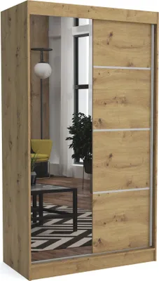 Produktbild von Brent - Kleiderschrank mit Spiegel Tom, Schlafzimmerschrank mit 1 Kleiderstange und Einlegeböden für Kleidung, 160x215x60 cm, Artisan Eiche