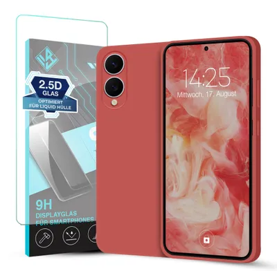 Produktbild von Hülle für Samsung Galaxy S25 Edge mit 9H Displayglas Displayschutz Case Cover Bumper Smartphone Softgrip Schutzhülle Farbe: Rot