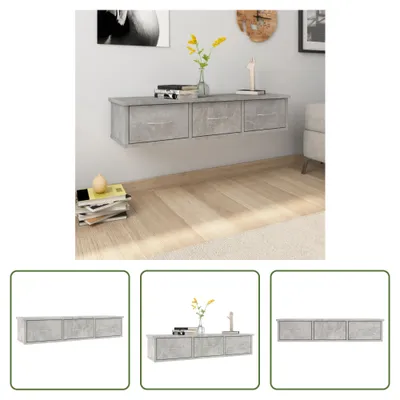 Zdjęcie produktu dla The Living Store Szuflada naścienna betonowa szara 88x26x18,5 cm materiał drewnopochodny