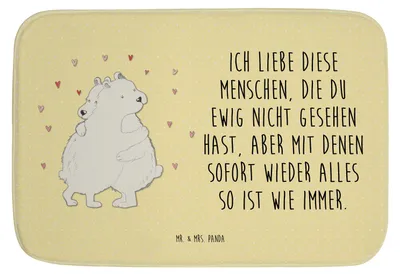 Produktbild von Mr. & Mrs. Panda Badezimmerteppich Eisbär Umarmen - Gelb Pastell - Geschenk, Badematte, Duschvorleger, Badvorleger, duschmatte, Gute Laune, Badteppich
