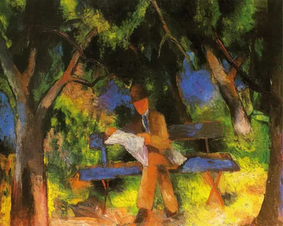 Produktbild von August Macke Kunstdruck Bild - Lesender Mann Im Park, 1914 (50 x 40 cm)