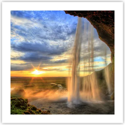 Produktbild von Poster - Poster ohne Rahmen - Wasserfall Natur Park Sonne - 50x50 cm - Wand Bild - Wanddeko - Wandbilder - Kunstposter - Wandposter - Bilder - Kunstdruck - Wanddekoration - Wandbild - P2XAC50x50-2716