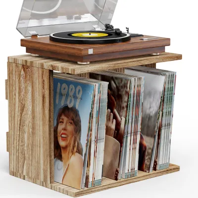 Zdjęcie produktu dla Półka na płyty winylowe z 3 przegródkami, przeznaczona do przechowywania 100 albumów