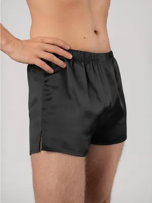 Produktbild von Boxershorts L 100% Seide Premium Unterwäsche Unterhosen Herrenunterwäsche, Farbe: Schwarz