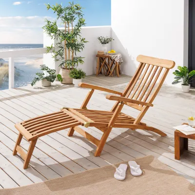 Produktbild von Massive Gartenliege EMPIRE TEAK 195cm natur Teakholz Deckchair