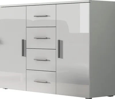 Produktbild von Furniture24 Kommode Uni - SOHO Sideboard mit 4 Schubladen, 2 Türen Weiß/Weiß Hochglanz
