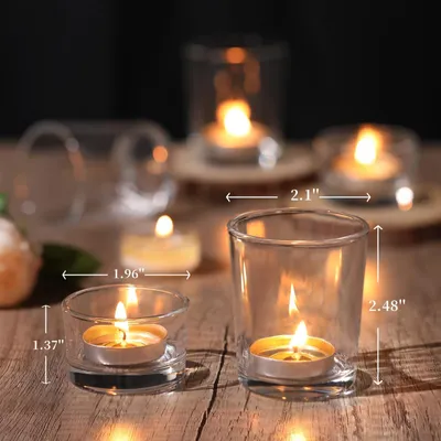 Imagen del producto de Juego de vasos para velas, transparentes, 12 unidades, con diámetros de 5,3 cm y 4,8 cm, para portavelas
