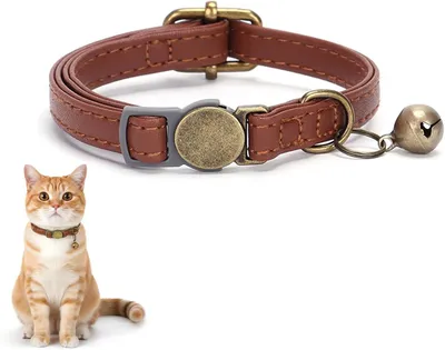Immagine prodotto di Collare per gatti in morbida pelle marrone, regolabile, con chiusura di sicurezza e campanellino