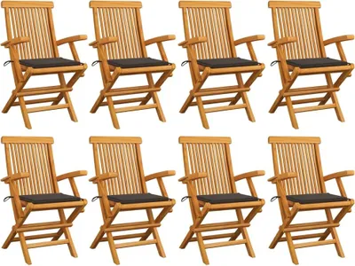 Produktbild von Gartenstühle mit Taupe Kissen 8 Stk. Massivholz Teak