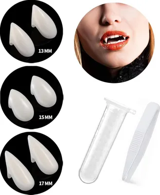 Produktbild von 3 Stück Vampirzähne künstliche Zähne mit Klebezahn-Sets, Halloween-Cosplay-Zubehör, Party-Requisiten-Dekoration in 3 Größen für Kinder und Erwachsene