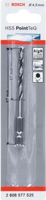 Produktbild von Bosch HSS PointTeQ HEX Metallbohrer DIN338 4,5mm, 1er VE, 2608577525