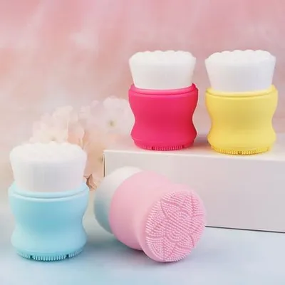 Produktbild von 2 Stück Silikon-Gesichtsreinigungsbürsten mit ergonomischem Griff, doppelseitige kleine Gesichtsbürsten zur schonenden Reinigung von Schmutz, Talg und Make-up