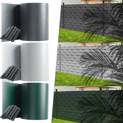 Produktbild von Riossad PVC Sichtschutzstreifen Doppelstabmatten Zaun Gartenzaun Sichtschutz Anthrazit PVC Sichtschutzfolie fuer Doppelstabmattenzaun gruen 35MX2