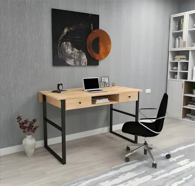 Immagine prodotto di Tavolo in metallo marrone chiaro Robusto piano in legno Scrivanie da ufficio eleganti