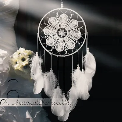 Produktbild von Traumfänger handgemachte florale Dreamcatcher Dekoration für Wand Auto Wohnkultur mit Feder Perlen, indische Stil hängende Verzierung beste Geschenk für Frauen, Weiß