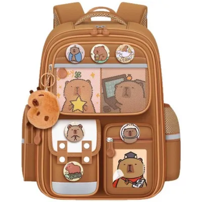 Produktbild von Capibara Kinder-Rucksack Schulrucksack Jungen Mädchen L 42cm Wasserfest Große Kapazität Ergonomisch Mit DIY Abzeichen & Etui