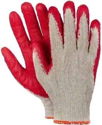 Produktbild von 50 Paar Arbeitshandschuhe Montagehandschuhe Baumwolle Latex Größe L-9 rot