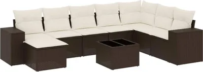 Produktbild von vidaXL 9-tlg. Garten-Sofagarnitur mit Kissen Braun Poly Rattan