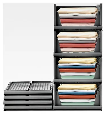 Produktbild von 4er Set Schubladenboxen für Kleiderschrank - Stapelbare Aufbewahrungsboxen aus Kunststoff in Grau
