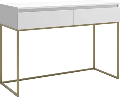 Produktbild von Selsey Bemmi - Schminktisch Schreibtisch, Weiß mit goldenem Metallgestell, 120 cm