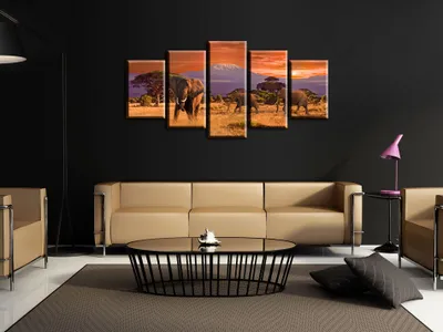 Produktbild von Akustikbild Afrika 200x100 cm Bilder Akustikschaum Hochleistungsschallabsorber Schallschutz Leinwand 5 tlg Wandbild Raumakustik Schalldämmung 030112-56