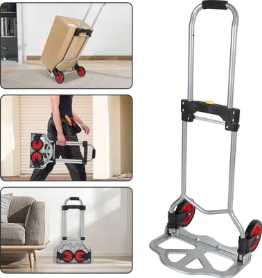 Image de Jayseuw Diable pliable Diable de transport à main Sac à dos Trolley Chariot à bagages avec poignée réglable en hauteur chargeable jusqu'à 60 kg