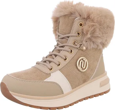 Produktbild von Ital-Design Damen Stiefeletten Keilstiefeletten Plateaustiefeletten Leicht gefüttert Wildlederoptik, Lederoptik Schnürstiefeletten 90417779 Hellbraun Gr.  40