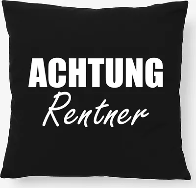 Produktbild von Huuraa Kissen Achtung Rentner Schriftzug 40x40cm mit Füllung Black Baumwolle Dekokissen Geschenkidee