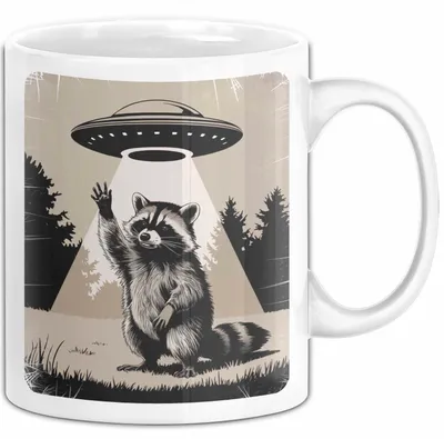 Produktbild von Waschbär Tierliebhaber UFO Alien Tasse Geschenk Lustige Geschenkidee Spruch (Weiß)