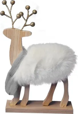 Produktbild von Weihnachts-Rentierfigur mit weißem Fell und goldenem Geweih, 20 cm