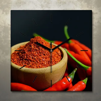 Produktbild von Wohnzimmer Leinwand Uhr Geräuschlos Küche 30x30 Paprika, Gemüse, Motive, schwarze Zeiger