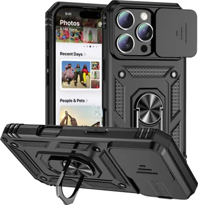 Produktbild von iPhone 16 Pro Max Hülle - Coverup Ring Ständer Back Cover mit Kamera Schutz - Schwarz