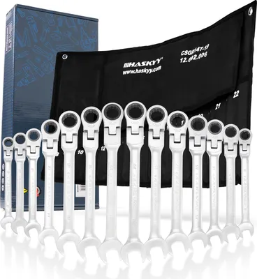Produktbild von HASKYY 14 tlg. Gelenk-Maul Ringratschenschlüssel Set 8-22mm