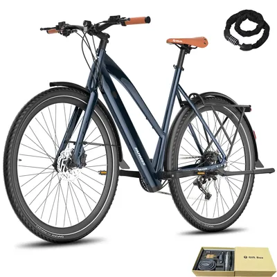 Produktbild von E-bike 28 Zoll Rostfreie Aluminiumlegierung bis zu 100 km Damenfahrrad Wasserdicht IPX4 Pedelec mit 9 Gang, Blau