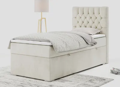 Produktbild von Einzelbett - Boxspringbett 90x200 mit Bettkasten und Matratzentopper - PERA 90 - rechts - Beige - H3