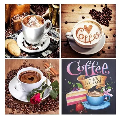 Produktbild von Diamond Painting Set 4 Stück 30x30 cm Kaffee 5D Bilder mit Zubehör für Erwachsene und Kinder
