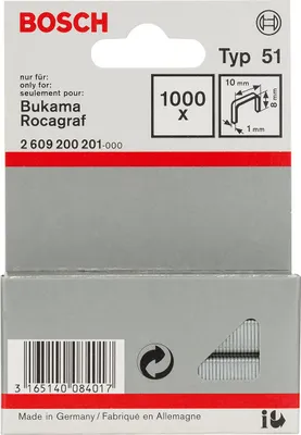 Zdjęcie produktu dla Bosch 2609200201, Zszywki paczka, 8 mm, Naprawa, 1 cm, 1000 zszywek, Stal nierdzewna