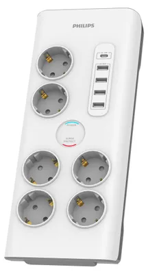 Obrázek produktu pro Philips SPN7060WA/10, zásuvková lišta s 6 zásuvkami typu Schuko a 4 porty USB, výkon 35 W