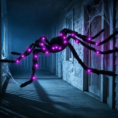 Halloween-Riesenspinne 125 cm mit LED-Lichtern, schwarz