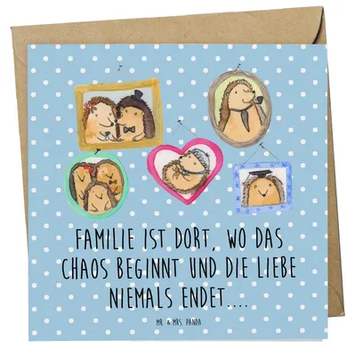 Produktbild von Mr. & Mrs. Panda Glückwunschkarte Igel Familie - Blau Pastell - Geschenk, Muttertag, Klappkarte, Mama, faltkarte, Bilder, doppelkarte, Grußkarte, anlasskarte