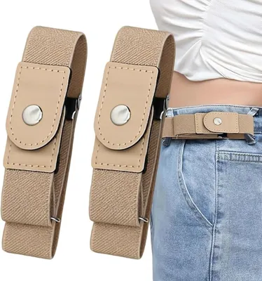 Productafbeelding van 1 paar elastische riemen zonder gesp - verstelbaar - met verborgen sluiting - geschikt voor broeken, jeans, vrijetijdskleding en werkkleding - khaki