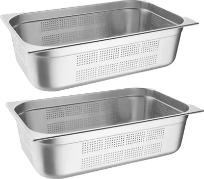 Produktbild von Vogue GN-Behälter GN1/1 - 15cm - 2 Behälter - Edelstahl gelocht
