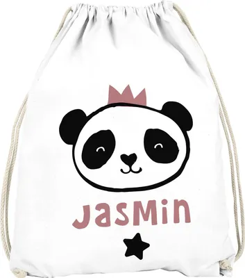Produktbild von Kinder Turnbeutel personalisiert mit Name Tiermotive little Fox Fuchs Pinguin Panda Namensaufdruck SpecialMe® Panda weiß unisize