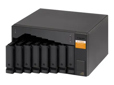 Zdjęcie produktu dla QNAP TL-D800S, Obudowa HDD/SSD, 2.5/3.5", druga generacja szeregowej magistrali komputerowej (serial ATA II), Serial ATA III, 6 Gbit/s, Hot-swap, Czarny, Szary